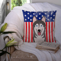 American Flag and Alaskan Malamute Fabric Decorative Pillow BB2148PW1414