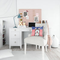 American Flag and Alaskan Malamute Fabric Decorative Pillow BB2148PW1414