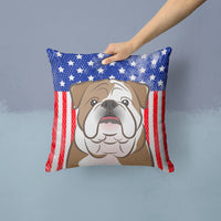 American Flag and English Bulldog  Fabric Decorative Pillow BB2149PW1414