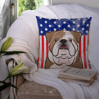 American Flag and English Bulldog  Fabric Decorative Pillow BB2149PW1414