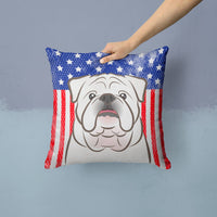 American Flag and White English Bulldog  Fabric Decorative Pillow BB2150PW1414