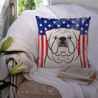 American Flag and White English Bulldog  Fabric Decorative Pillow BB2150PW1414