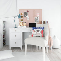 American Flag and White English Bulldog  Fabric Decorative Pillow BB2150PW1414