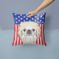 American Flag and Pekingese Fabric Decorative Pillow BB2151PW1414