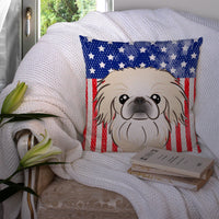 American Flag and Pekingese Fabric Decorative Pillow BB2151PW1414