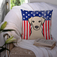 American Flag and Yellow Labrador Fabric Decorative Pillow BB2152PW1414
