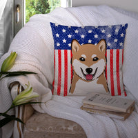 American Flag and Shiba Inu Fabric Decorative Pillow BB2155PW1414