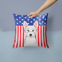 American Flag and Westie Fabric Decorative Pillow BB2156PW1414