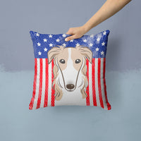 American Flag and Borzoi Fabric Decorative Pillow BB2158PW1414
