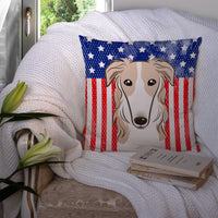 American Flag and Borzoi Fabric Decorative Pillow BB2158PW1414