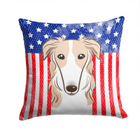 American Flag and Borzoi Fabric Decorative Pillow BB2158PW1414