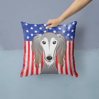 American Flag and Saluki Fabric Decorative Pillow BB2159PW1414