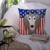 American Flag and Saluki Fabric Decorative Pillow BB2159PW1414