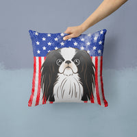 American Flag and Japanese Chin Fabric Decorative Pillow BB2160PW1414