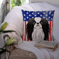 American Flag and Japanese Chin Fabric Decorative Pillow BB2160PW1414