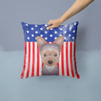 American Flag and Yorkie Puppy Fabric Decorative Pillow BB2162PW1414
