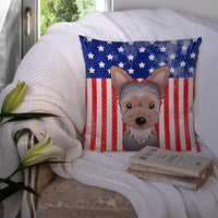 American Flag and Yorkie Puppy Fabric Decorative Pillow BB2162PW1414