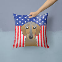 American Flag and Wirehaired Dachshund Fabric Decorative Pillow BB2163PW1414