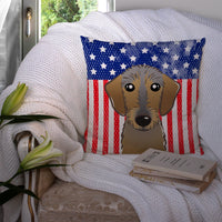 American Flag and Wirehaired Dachshund Fabric Decorative Pillow BB2163PW1414