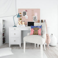 American Flag and Chocolate Labrador Fabric Decorative Pillow BB2164PW1414