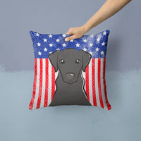American Flag and Black Labrador Fabric Decorative Pillow BB2165PW1414