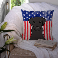 American Flag and Black Labrador Fabric Decorative Pillow BB2165PW1414