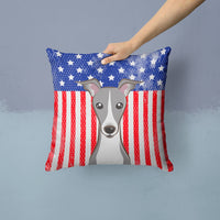 American Flag and Italian Greyhound Fabric Decorative Pillow BB2166PW1414