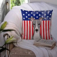 American Flag and Italian Greyhound Fabric Decorative Pillow BB2166PW1414
