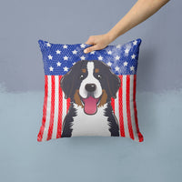 American Flag and Bernese Mountain Dog Fabric Decorative Pillow BB2167PW1414