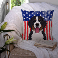 American Flag and Bernese Mountain Dog Fabric Decorative Pillow BB2167PW1414