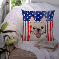 American Flag and French Bulldog Fabric Decorative Pillow BB2168PW1414