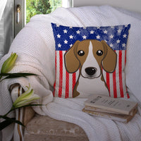 American Flag and Beagle Fabric Decorative Pillow BB2169PW1414