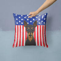 American Flag and Min Pin Fabric Decorative Pillow BB2170PW1414