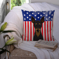 American Flag and Min Pin Fabric Decorative Pillow BB2170PW1414