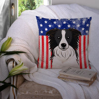 American Flag and Border Collie Fabric Decorative Pillow BB2171PW1414