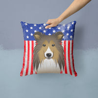 American Flag and Sheltie Fabric Decorative Pillow BB2172PW1414