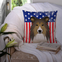 American Flag and Sheltie Fabric Decorative Pillow BB2172PW1414