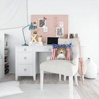 American Flag and Sheltie Fabric Decorative Pillow BB2172PW1414