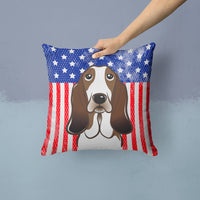 American Flag and Basset Hound Fabric Decorative Pillow BB2173PW1414