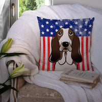American Flag and Basset Hound Fabric Decorative Pillow BB2173PW1414