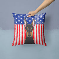 American Flag and Doberman Fabric Decorative Pillow BB2175PW1414