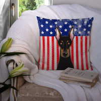 American Flag and Doberman Fabric Decorative Pillow BB2175PW1414