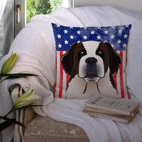 American Flag and Saint Bernard Fabric Decorative Pillow BB2176PW1414