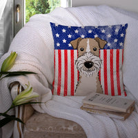 American Flag and Wire Haired Fox Terrier Fabric Decorative Pillow BB2177PW1414