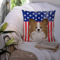 American Flag and Papillon Fabric Decorative Pillow BB2178PW1414