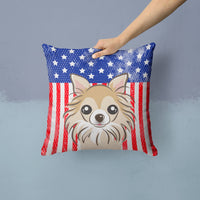 American Flag and Chihuahua Fabric Decorative Pillow BB2181PW1414