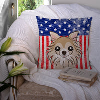 American Flag and Chihuahua Fabric Decorative Pillow BB2181PW1414