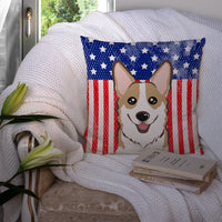 American Flag and Sable Corgi Fabric Decorative Pillow BB2183PW1414
