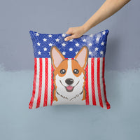 American Flag and Red Corgi Fabric Decorative Pillow BB2184PW1414