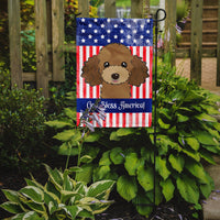 God Bless American Flag with Chocolate Brown Poodle Flag Garden Size BB2186GF